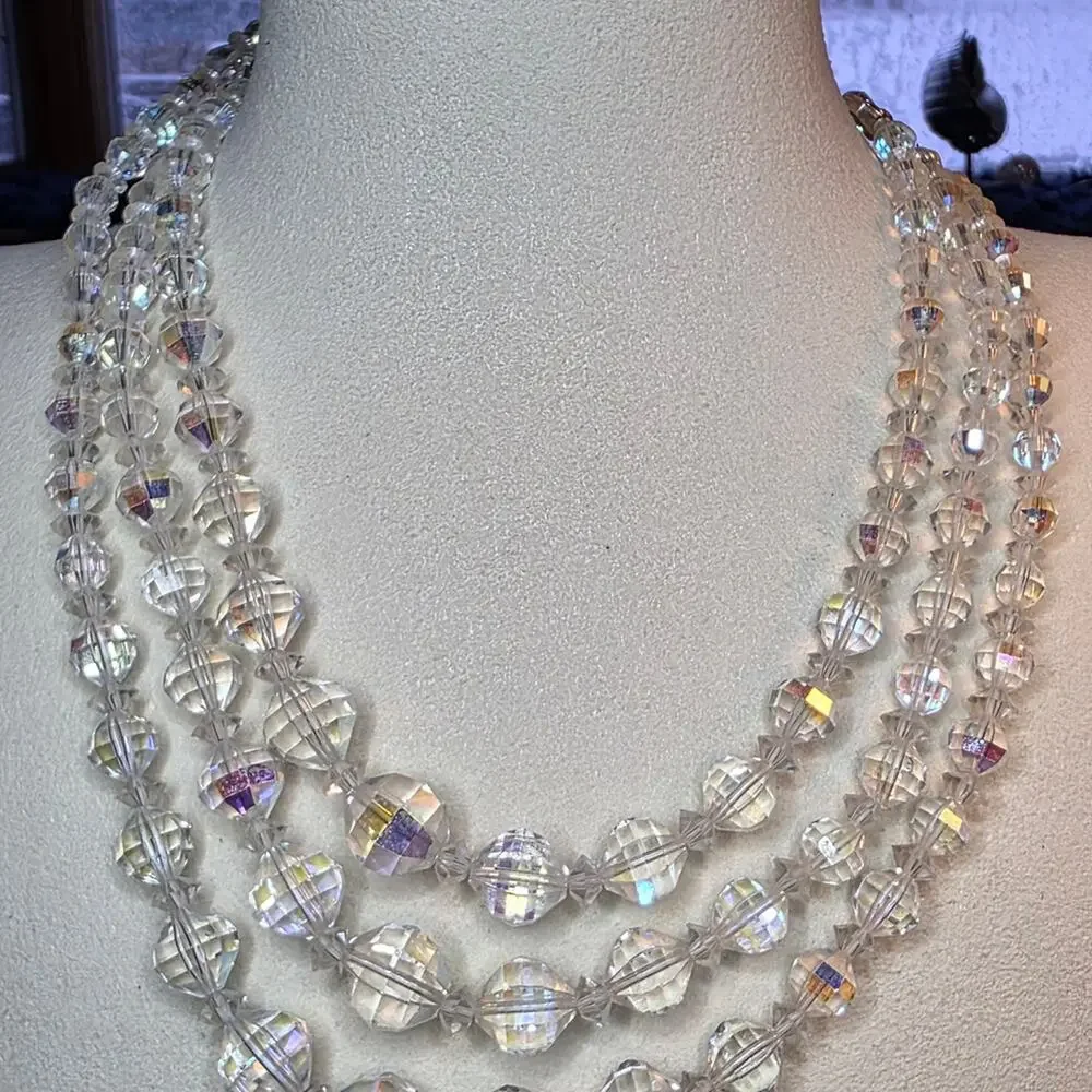 Vintage Laguna AB Crystal 3-Strand Necklace 502 - Picture 2 of 7